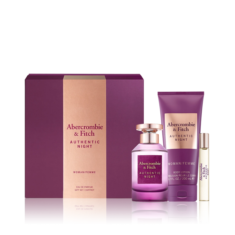 طقم ابيركرومبي آند فيتش أوثينتيك نايت ومن - أو دي بارفيوم (نسائي) 100 مل 3 قطع